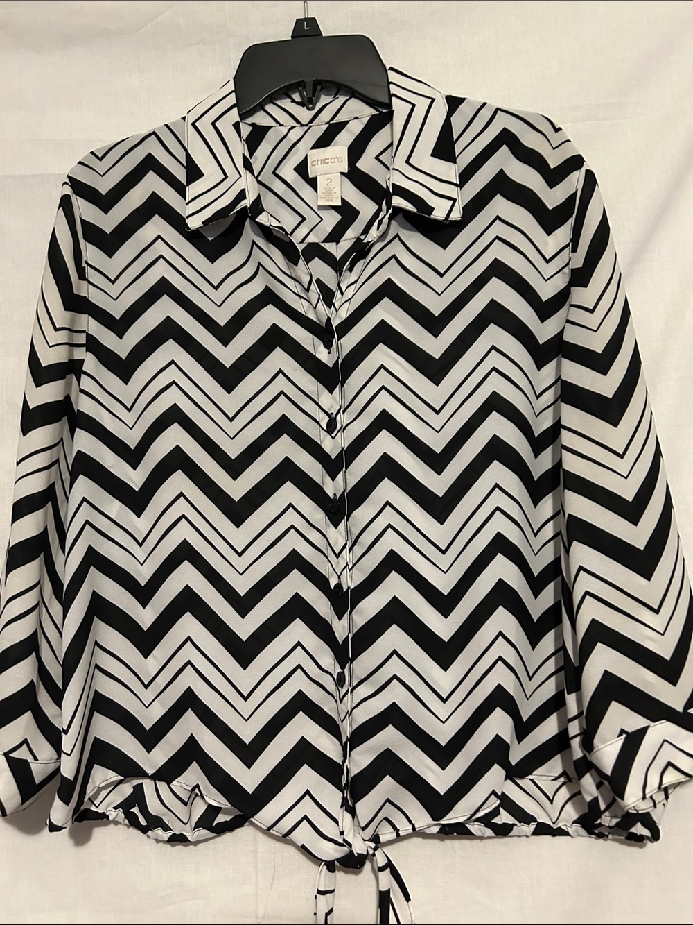 Chico's Black and White Chevron Button-Down Top